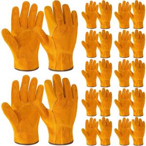 Lasnten Leather Work Gloves Flexible Grip Gardening Gloves Thorn Proof Cut Resistant Cowhide Construction Glove Men Women 12pairs