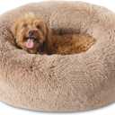 Bedsure Calming Dog Bed for Small Medium Dogs - Donut Washable Medium Puppy Bed, 27 inches Anti-Slip Round Fluffy Plush Faux Fur Pet Bed, Camel