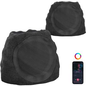 Outdoor Speakers Bluetooth Waterproof Patio TWS Connection Outdoor Bluetooth Speakers Wireless Solar Powered and Rechargeable Rock Speaker for Patio Pool,Backyard (Black, 2 Pack)