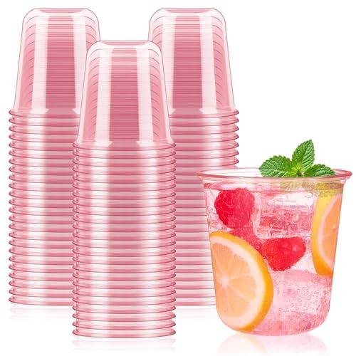 Jycnolm 50 Pcs Pink Plastic Cups, 12 Oz Disposable Stemless Wine Glasses Cocktail Pink Party Cups for Meeting, Wedding, Christmas, Holiday Party
