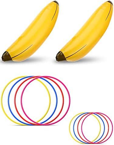 10 Pcs Bachelorette Party Game Banana Ring Toss Game Kit, Include 2 Pieces Banana with 8 Pieces Plastic Toss Rings for Swimming Pool Decorations