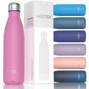 WATERSY Stainless Steel water bottles,17oz/500ml Insulated Water Bottles,Gloss Pink metal water bottle Keeps Drink Cold and Hot,BPA Free kids water bottles for School,Gym,Travel,Sports
