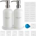 Glass Soap Dispenser - Dish Soap Dispenser for Kitchen and Hand Soap Dispenser Set, Bathroom Soap Dispenser with 304 Rust Proof Pump, Soap Dispenser for Kitchen with Tray, White Bottle/Silver Pump