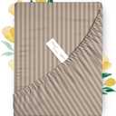 Carressa Linen 100% Egyptian Cotton Deep Pocket California King Striped Fitted Sheet Only - 800 Thread Count Luxury Damask Cal King Fitted Sheet, Soft, Cooling Bottom Sheet 16" Deep Pocket - Taupe