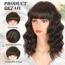 Wigs Human Hair with Bangs Short Wavy Bob for Women Black Mixed Brown Highlights Lightweight Breathable Glueless for Daily Party Cosplay (Dark Brown,14 Inch)