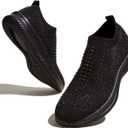 BELOS Women's Rhinestone Mesh Slip On Walking Shoes Fashion Breathable Spakle Glitter Sneaker (7)