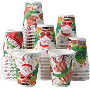 SIUQ 12 oz Christmas Coffee Cups - 50 Pack Disposable Insulated Paper Cups, Christmas Hot To Go Coffee Cups, Leak Proof Holiday Party Supplies for Office Home Celebrations