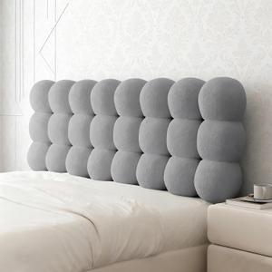 Upholstered Headboard Queen Large Bolster Headboard Pillow Teddy Fleece Bed Reading Rest Support Cushion for Sitting in Bed, Snowball Foldable Backrest for Bedroom Daybed, Light Grey 63x24x8 Inch