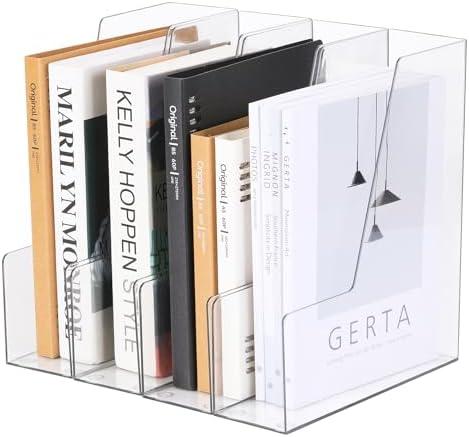 CiWiVOKi Vertical File Holder, Clear PET Desk Organizer and Storage Bins Holding for Magazines, Binders, Notebooks, Envelopes, Multi-purpose Plastic Document Organizer for Home Office, 4 pack