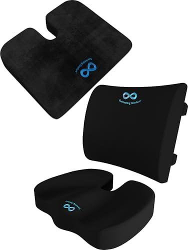 Everlasting Comfort Back & Seat Cushion Bundle with Wedge Cushion - Enhanced Comfort and Support for All Day Sitting - Perfect for Car, Office, and Gaming Use, 2 Pieces