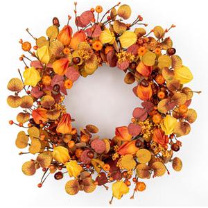 22 Inches Fall Wreaths Rustic Autumn Wreath Farmhouse Harvest Wreaths for Front Door with Berry Pumpkins for Wall Window Porch Decor