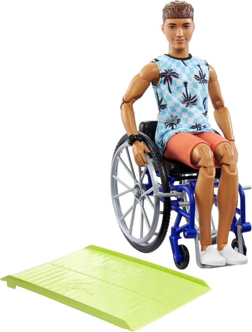 Barbie Ken Doll with Wheelchair & Ramp, Kids Toys, Fashionistas, Brunette with Beachy Tee and Orange Shorts, Clothes and Accessories