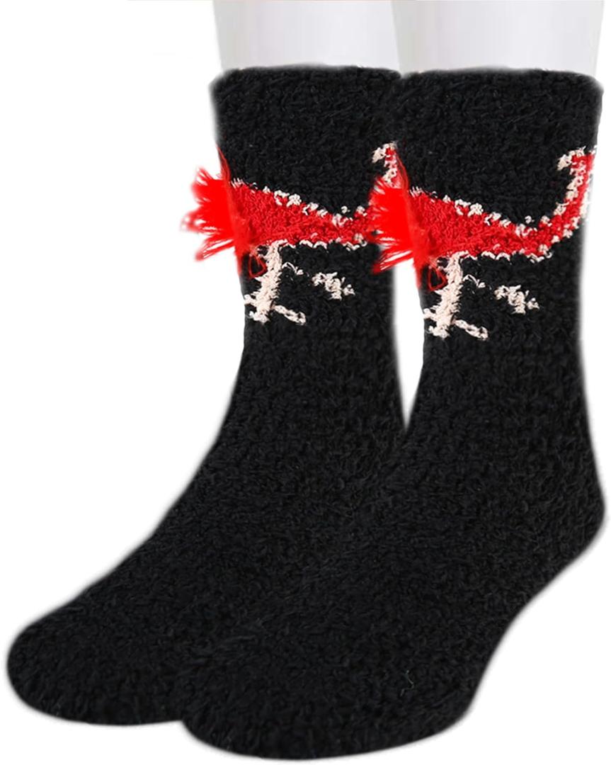 Benefeet Sox Mens Fun Fuzzy Slipper Socks Funny Fluffy Cartoon Animal Soft Socks Plush Coral Fleece Cozy Sleeping Sock (Red Flamingo)