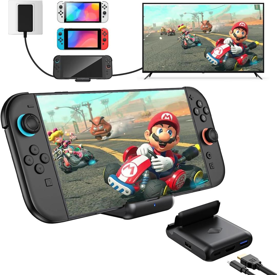 TV Dock Station for Switch 2, Switch 2 Dock with 4K@144Hz HDMI Output/Type C Port/3 USB Port/100W Fast Charging for Nintendo Switch 2/1/OLED (Only Dock,Not Suitable for Use with Protective Case)