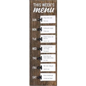 Dahey Menu Board for Kitchen Weekly Meal Planner Rustic Wood Board with Clips, Farmhouse Signs Wall Decor, Magnetic Chalkboard Display Fridge Decor, Brown, Small