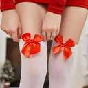 Thigh High Stockings for Women, Satin Bow Stockings for Halloween, Christmas, New Year's Eve, and Valentine's Day (White)
