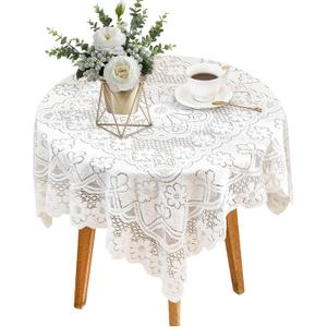 Square Lace Tablecloth 35 X 35 Inch, Off White Lace-Tablecloths & Small Tablecloths Laces Vintage for Round Coffee Table, White Laces Fabric Embroidered Tablecloth for Wedding Rectangle Tables