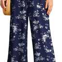 JINKESI Women Wide Leg Pants High Waist Loose Flowy Adjustable Tie Knot Trousers Business Casual Pants with Pockets (Small, 22-blue Small Flower)