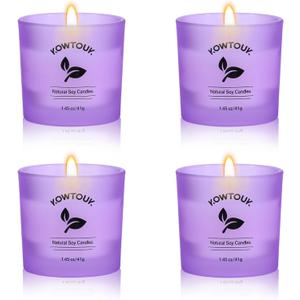 Set of 4 White Unscented Soy Candles, Purple Glass Filled Votive Candles, Hand Poured Wax Candle for Home Dcor Aromatherapy Spa Holidays Party and Weddings