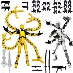 T13 3D Action Figure Set (Assembly Completed) 2 Pcs, 3D Printed Multi-Jointed, Titan 13 Action Figures, Multi-Articular Lucky Mobile Robot Nova,Desktop Decorations for Game Lovers Toys (Gold Sliver)