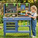 Wooden Outdoor Mud Kitchen for Kids, Pretend Play Kitchen Playset with Removable Sink, Faucet, Stove Top, Planting Area & Cooking Accessories, Toddler Gift for Boys Girls Ages 3+ (Blue), 20 inches x 11.9 inches x 31.5 inches