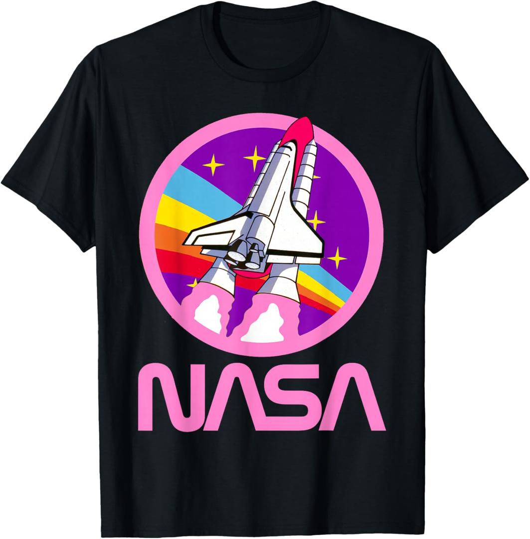 Nerdy NASA Rainbow Rocket Launch Girls Science Teacher T-Shirt (Black,XS)