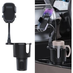JINKEY Cup Holder Phone Mount, 360Rotation Gooseneck Car Cup Holder Expander with Cell Phone Holder with Adjustable Base Phone Cup Holder for Car Compatible with iPhone & All Smartphones