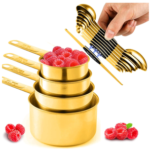Sinnlicht 11 pcs Gold Stainless Steel Measuring Cups and Spoons Set, Including 8 DoubleSided Magnetic Measuring Spoons Set & 1 Leveler, 4 Metal Measuring Cups, Kitchen Accessroies for Cooking & Baking