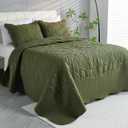 EVENHUG Quilt Set King Size Soft Lightweight Olive Green Bedspreads with 2 Pillow Shams Reversible Bedding Coverlets for All Seasons 3 Piece (106"x96")