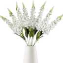IPOPU 8PCS White Snapdragon Artificial Flowers Delphinium Artificial Silk Flowers Long Stem Hyacinth Fake Flowers for Wedding Home Outdoor Party Floral Arrangement Centerpiece Table Decoration (White)