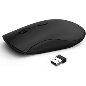 Wireless Mouse for Chromebook, Laptop, PC, MacBook, Slim Portable Optical Computer Mouse with USB Mini Receiver, Quiet Click, 2400 DPI, 2.4GHz Cordless Silent Travel Mobile mice - Black