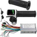 15A Ebike Brushless Motor Controller with LCD Display and Throttle Handlebar for 24V/36V/48V 250W Lithium Battery, Three-Speed Control, Voltage Protection