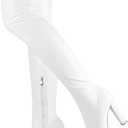 Thigh High Boots Women Chunky Heels Over The Knee Boots Pointed Toe Block Heeled Stretch Sexy High Heel Knee High Boots Side Zipper Long Boots (9.5, White Matte Pu)