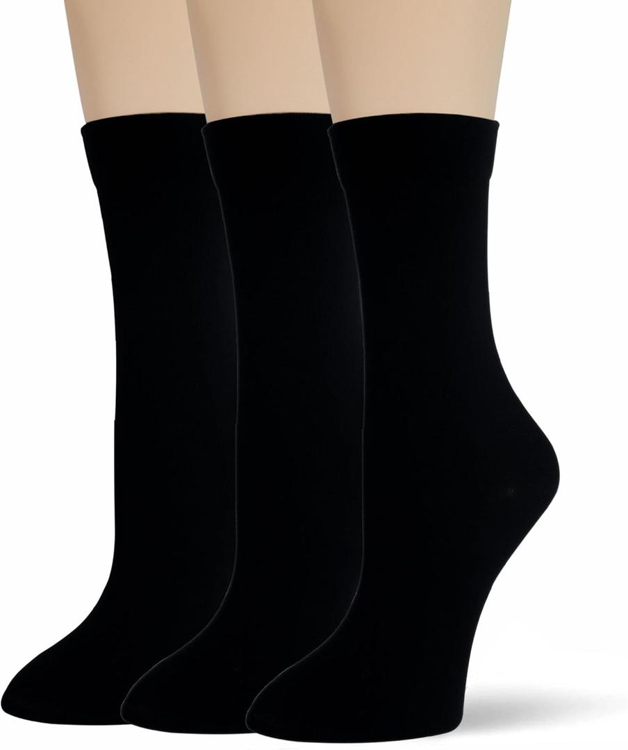Thin Crew Socks for Women, Ladies Soft Cotton High Calf Boot Sock for Trouser, Dress, Business (5-11, 3 Pairs (Black*3))
