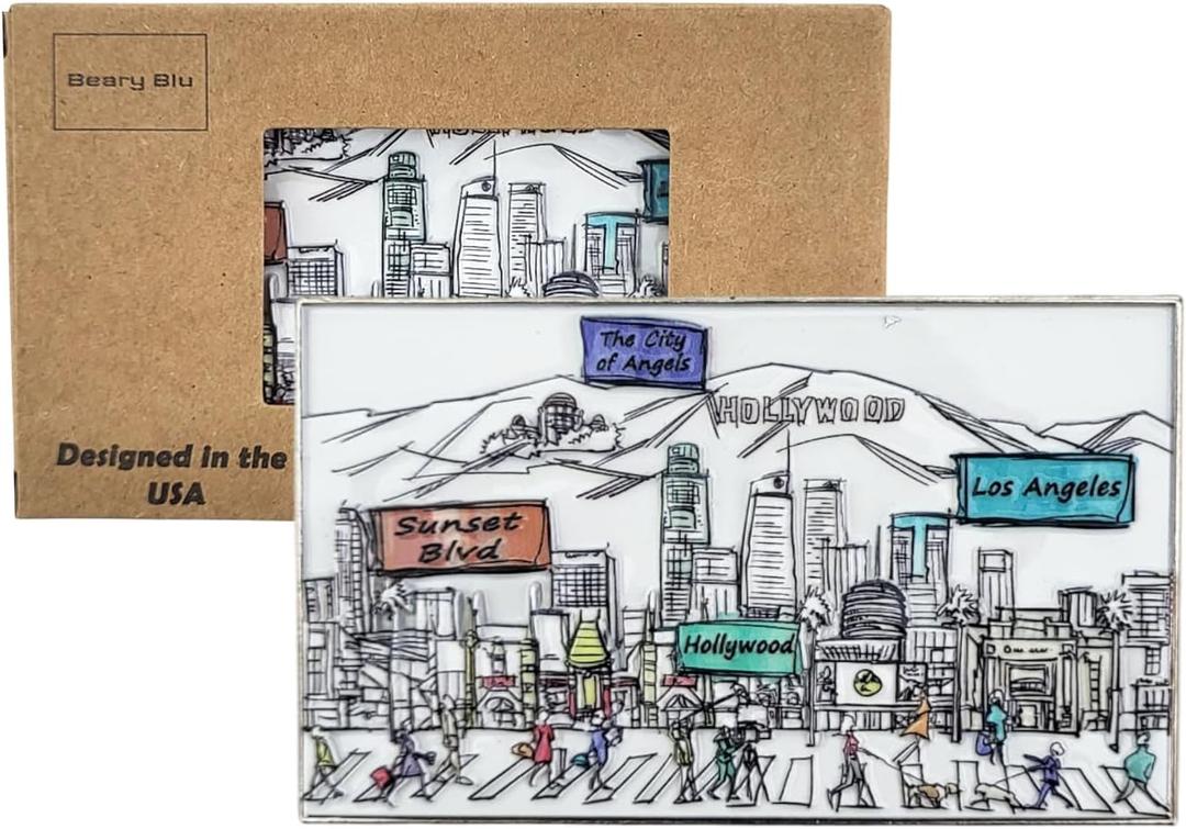 2 x Cities Around The World Artwork Fridge Magnet Series - Designed in The USA - Collectible Souvenir & Gift (Los Angeles)