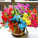 trytuny Artificial Flowers for Outdoor, 18 Bundle UV Resistant Fake Plants, Realistic Faux Silk Floral for Outside Indoor Porch Patio Window Box Planter Home Decor (Rosy Red Yellow Blue)
