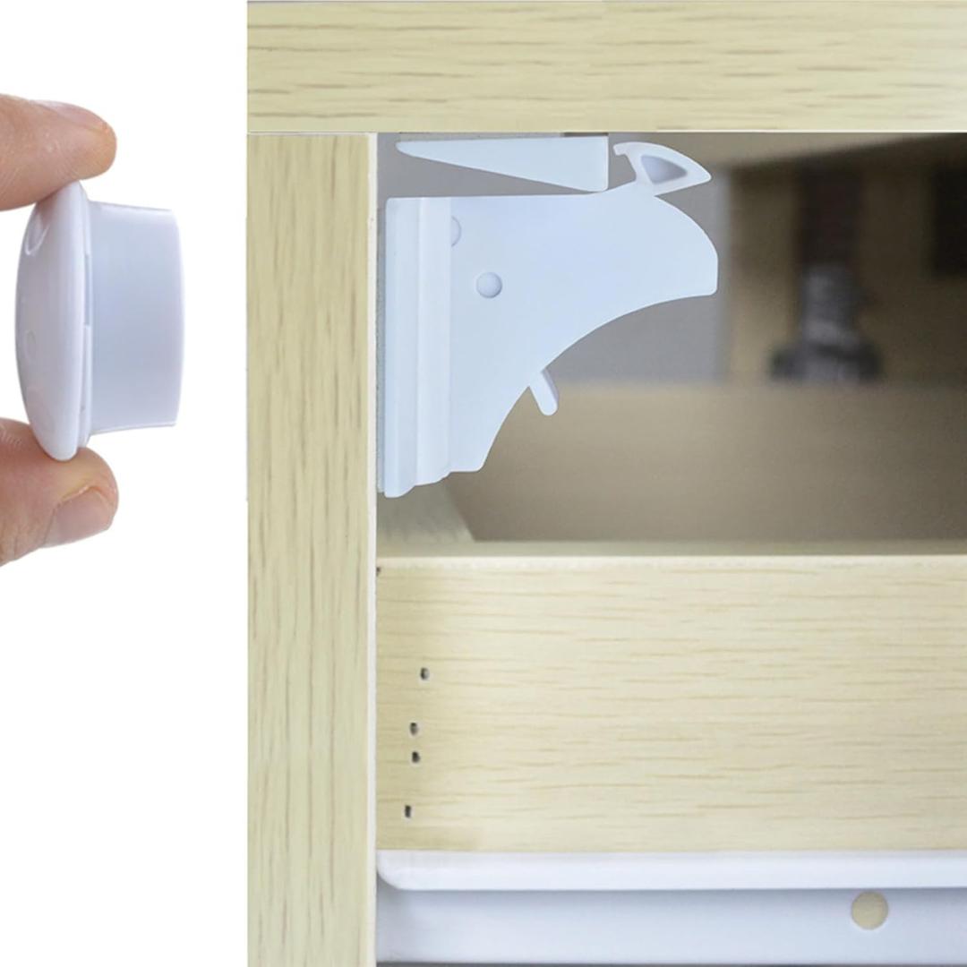 5 Pack Magnetic Cabinet Locks Baby Proofing - Children Proof Cupboard Drawers Latches - Adhesive Easy Installation