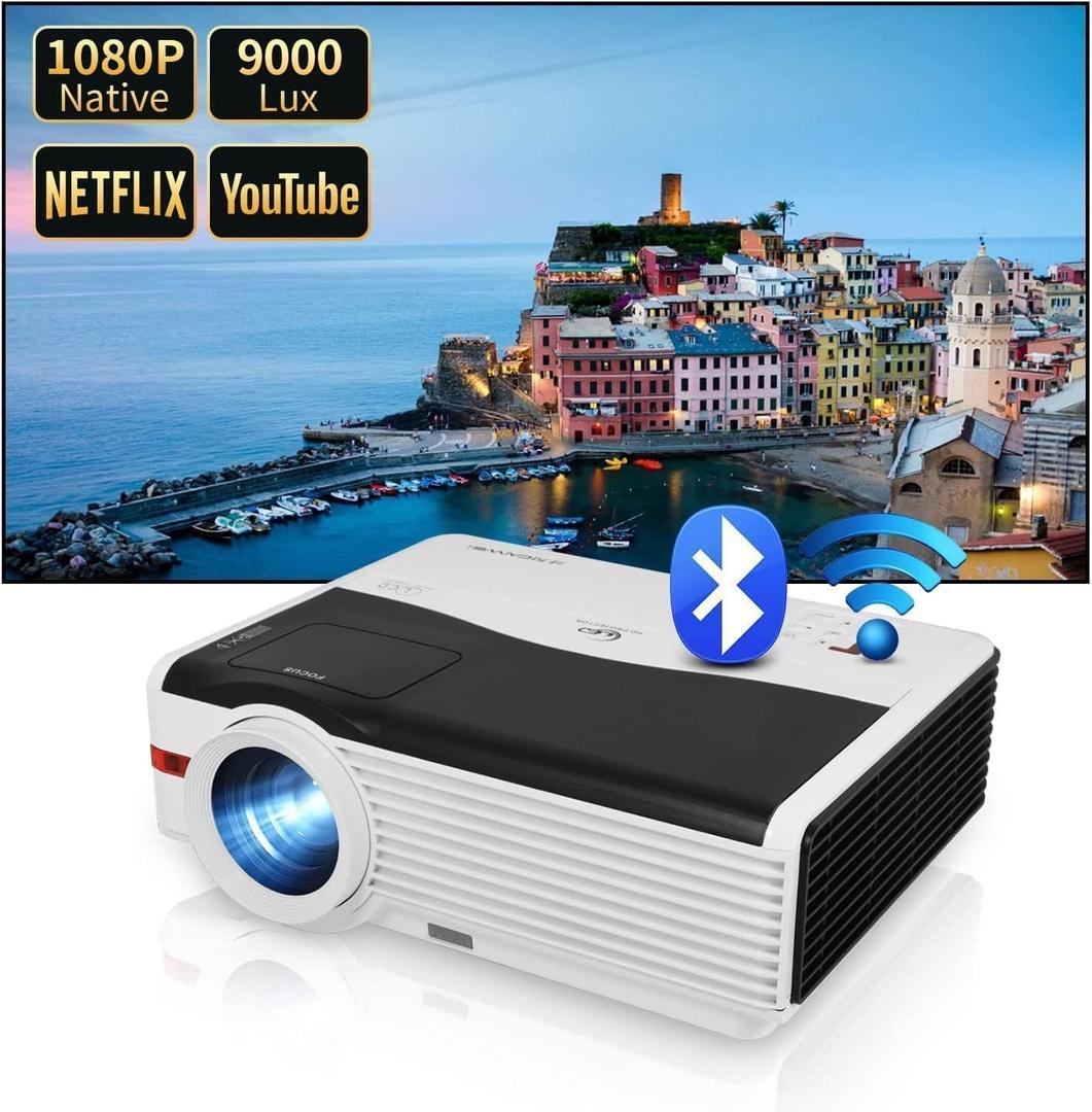 Native 1080P Outdoor Projector, 9000 Lumen Multimedia Home Theater Projectors Gaming Movie Artwork Party, Work for TV Stick PS5 DVD Laptop, Proyectores with USB/HDMI/VGA/AV/Audio Port, HiFi Speakers