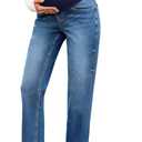 BLENCOT Women's Over The Belly Maternity Ankle Jeans Stretchy Denim Pregnancy Pants with Pockets, M