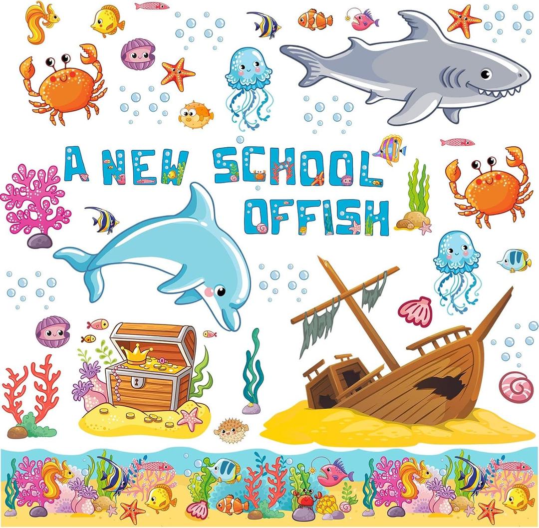 Outus 105 Pieces Under The Sea Bulletin Board Decorations Set Summer Ocean Bulletin Board Decorations Sea Animals Cutouts for Classroom School Chalkboard Church Wall Sunday Decor