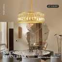 16” 4-Light Modern Crystal Chandeliers Gold Dinning Room Light Fixture, Round Pendant Light Kitchen Island Chandelier, Flush Mount Ceiling Light for Living Room Entryway Bedroom Foyer, Round D16"-Rod