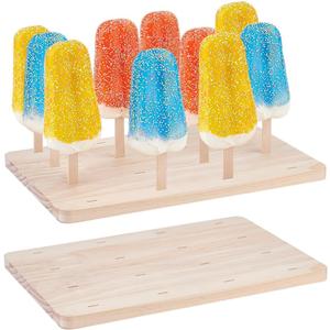 PH PandaHall 2pcs Wood Cakesicle Stand Display 16 Holes Cake Pop Stand Rectangle Cake Pop Holder Stand Wooden Dessert Sticks Display for Ice Cream Cakepop Wedding Birthday Party Showcase, Hole:10x2mm