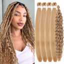 Ash Honey Blonde Braiding Hair Pre Stretched for Boho Braids Synthetic Pre-stretched Knotless Boho Braiding Hair non Toxic ez Braids, 26 Inch(Packs of 5)