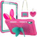 WESADN for iPad A16 Case 11 inch for iPad 10th Generation Case 2022 Kids Girls with Screen Protector/Butterfly Kickstand/Lanyard Keychain/Pencil Holder Shockproof Tablet Cover 10th Gen 10.9'' Rose Red