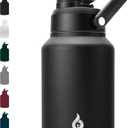 64 oz Insulated Water Bottle, Dishwasher Safe Half Gallon Water Bottle with Ergonomic Handle, BPA Free Leak Proof Water Jug for Sports, Metal Jug with Anti-slip Bottom, Black