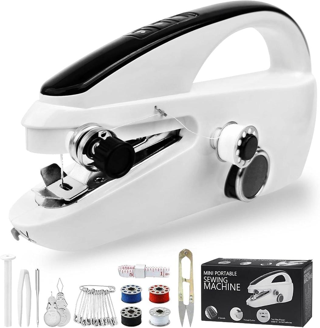 Hand Held Sewing Machines For Adults, Hand Held Sewing Machines for Hemming with Test Fabric(Not second-hand), Easy To Use Rechargeable Hand Sewing Machine for Beginners, Women(WHITE)