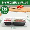 Dealusy 50 Pack (100-Piece) 28 oz Meal Prep Containers Reusable with Lids 2-Compartment, Sturdy Leakproof Food Safe, Microwave Freezer Dishwasher Safe, To Go Take Out Plastic Food Storage, Black
