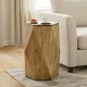 Hexagon Side Table, End Table for Small Space, Fully Assembled Coffee Table with Gold Geometric Design & Wave Pattern, Nightstand for Living Room, Bedroom, Office, 18 Inch