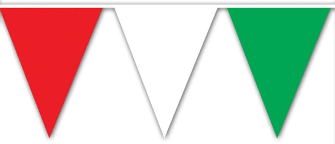 Beistle Red White and Green Pennant Banner, Plastic Decoration with Triangle Flags, Italian Christmas Fiesta Cinco de Mayo Party Supplies Indoor Outdoor Event Dcor, 17 x 30