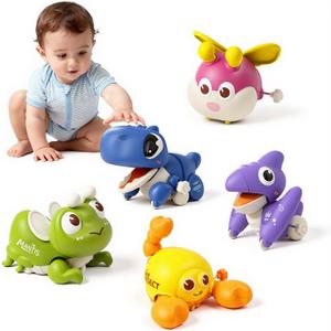 Wind Up Crawling Baby Toys Set, Cute Animal Push and Go Car Toys for 18 Months, Montessori Early Learning Toys for Boys & Girls 2 3 4 Years Old, Hand-Eye Coordination & Crawling Training Gift